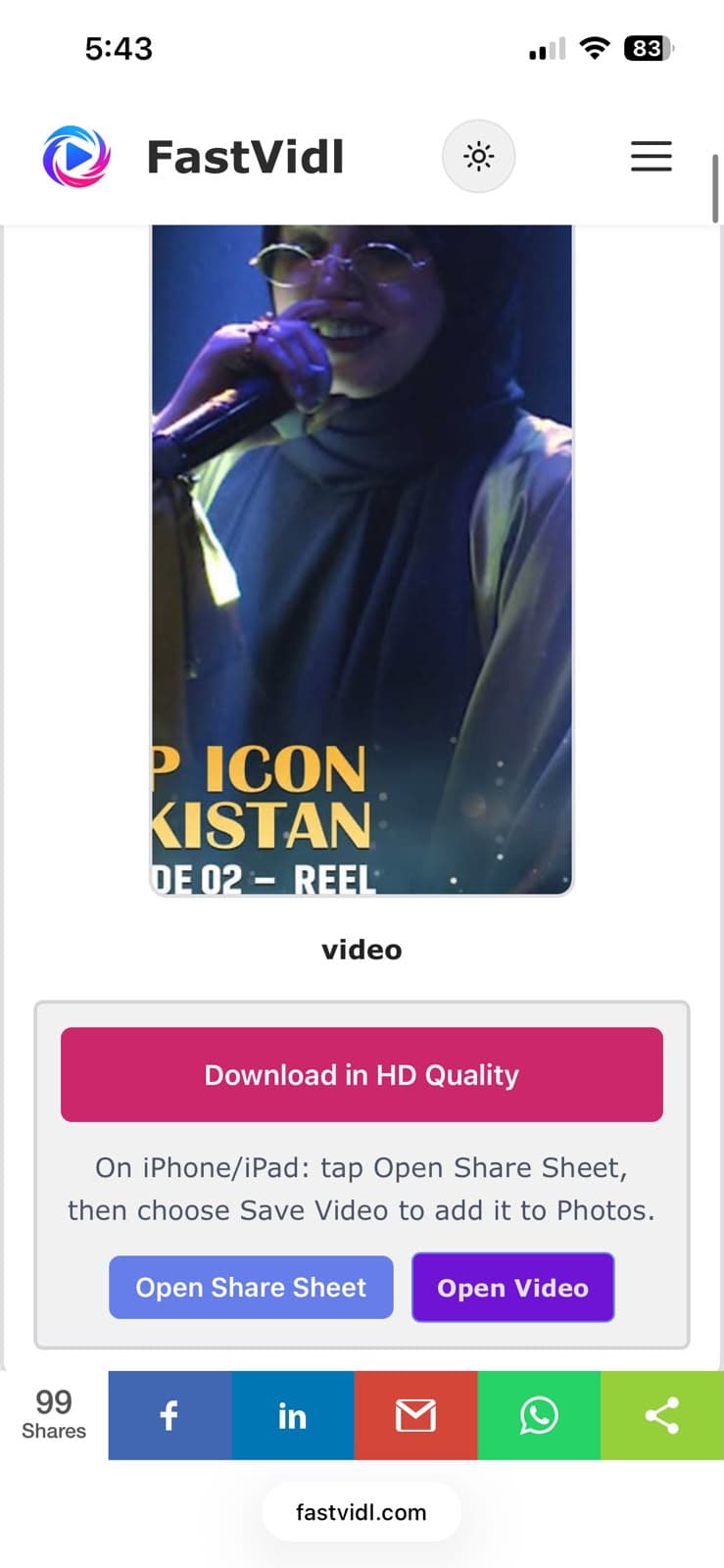 تنزيل FastVidl جاهز على iPhone في Safari