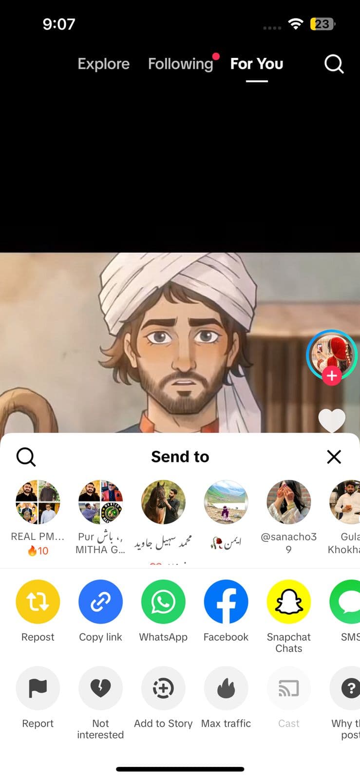 iPhone'da TikTok videosu için HD Kalitede İndir ve Paylaşım Sayfasını Aç düğmeleri
